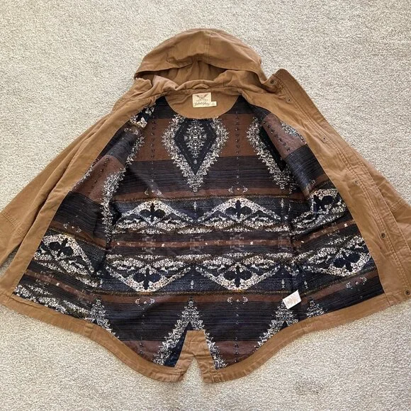 Vintage Faded Glory Hooded Utility Jacket with Drawstring Waist Aztec Lining S - Picture 5 of 11